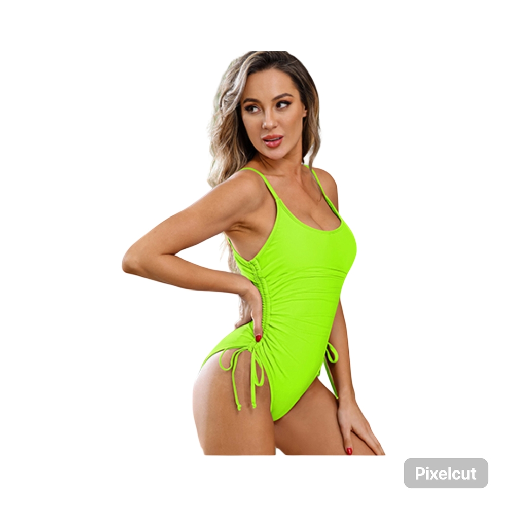 NWOT Neon Green One Piece Swimsuit with High-Cut Design Size Medium